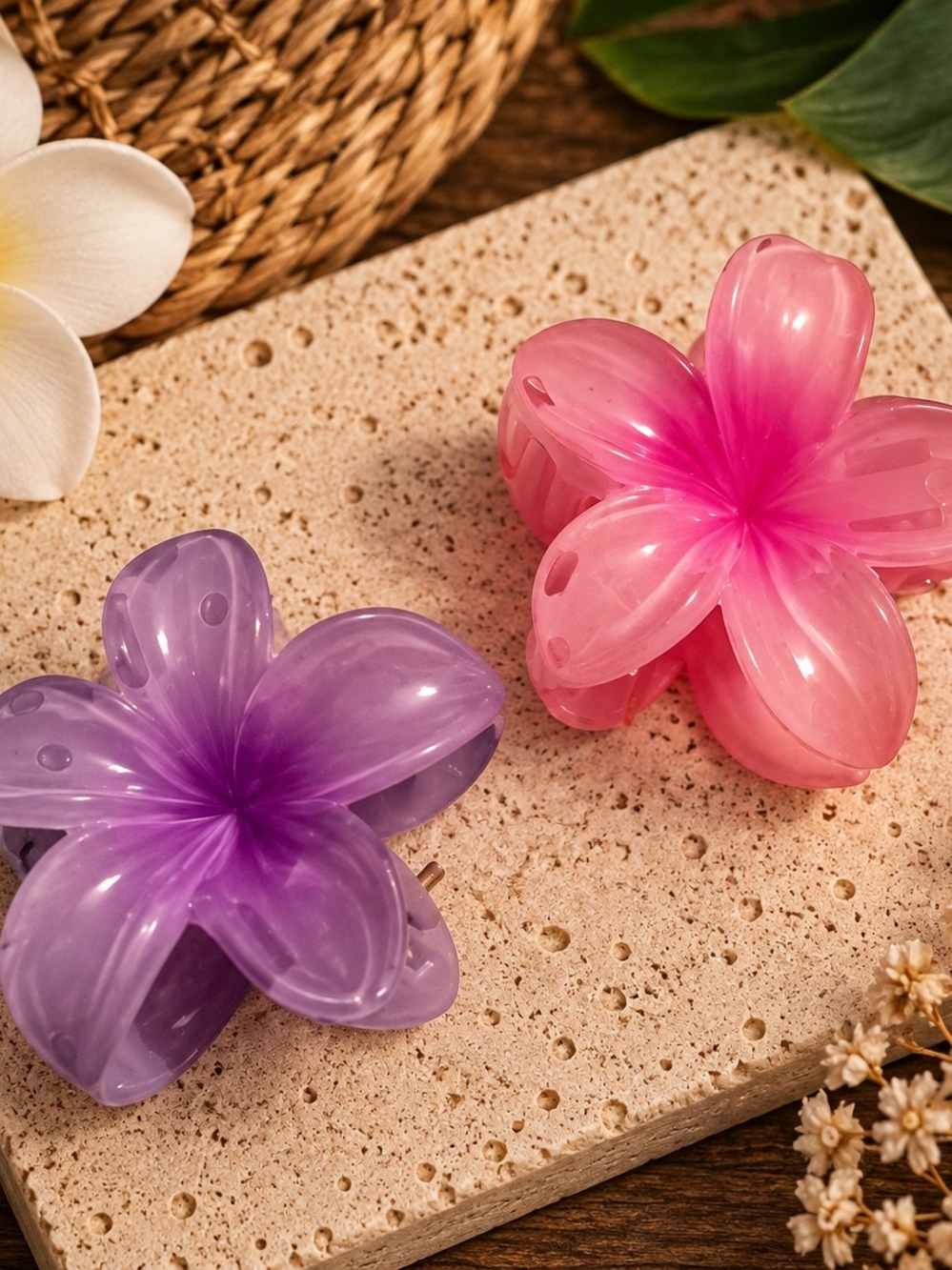 Floral Hair Claw Clips Set - Pink & Purple Tropical New